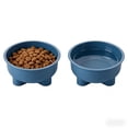 thumbnail image 1 of Elevated Cat Bowls (Set of 2), Whisker-Friendly Raised Cat Food & Water Dishes, Modern Pedestal Design, Dishwasher Safe, 32 oz Each – Blue, 1 of 7