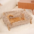 thumbnail image 1 of Elevated Cat Couch Bed for Indoor Cats, Wooden Cat Sofa with Removable Washable Fluffy Cover Raised Kitty Lounge Chair Suitable for Puppy(Cat Sofa Khaki), 1 of 12
