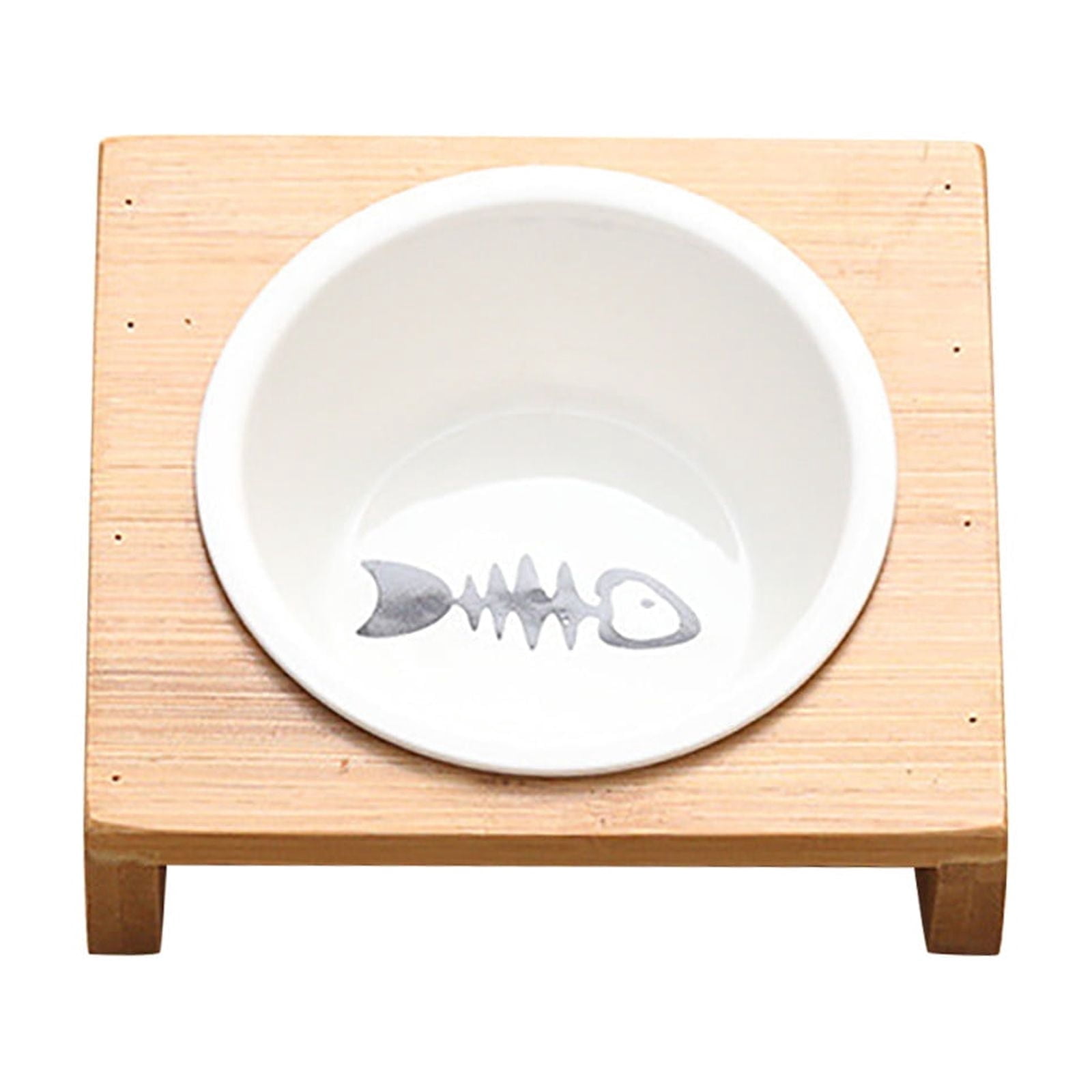 Elevated Cat Dog Bowls Set with Stand - -Proof Ceramic Pet Dishes, Anti-Spill Food & Water Feeder for Indoor Pets, Modern Wood Tray for Joint Health