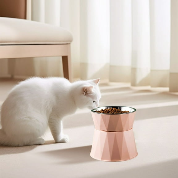 Elevated Cat Feeder, 5.9x5.5inch Adjustable Raised Cat Bowls with Stainless Steel Bowl, Consistent with the Natural Posture of Cats, Suitable for Pets Feeding Eating(Pink)