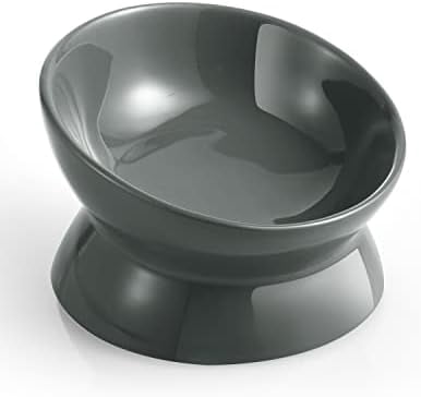 Elevated Cat Food Bowl, 5 Oz Ceramic Raised and Tilted Water Bowl, Anti Vomiting and Protect Pets' Spines Dishes for Small Dog, Fat Faced Cat, Kitten (Gray, 1 Pack)