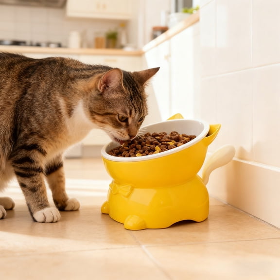Elevated Cat Food Bowl - Ergonomic Neck Support, Whisker-friendly Design, Non-slip Base for Comfortable Feeding and Digestion, topliu