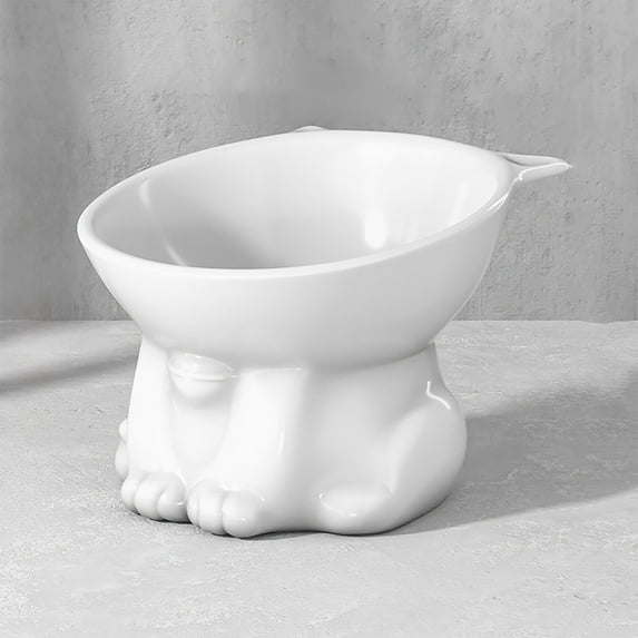 Elevated Cat Food & Water Bowl, Cute Cat-Shaped Pet Bowl with Neck Protection, 250ml Capacity Plastic Bowl for Cats