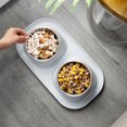 thumbnail image 1 of Elevated Cat Food And Water Bowl Set – All‑In‑One Raised Double Pet Feeder, Clear Plastic, Non Slip Base, Ergonomic Neck Support, 15.7 in, Blue/Green/White, 1 of 6
