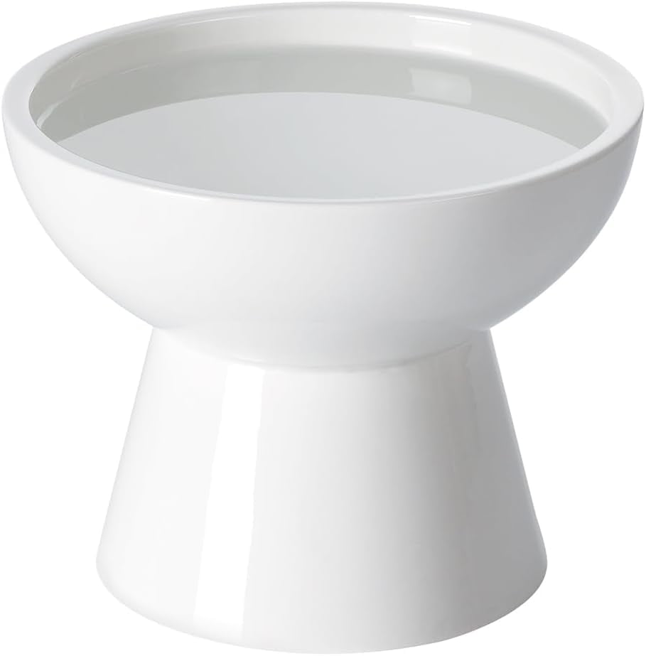 Elevated Cat Food and Water Bowls Set, Extra Wide and Raised Ceramic Bowls, Anti-Vomit Whisker-Free Pressure Cat Feeder for Kittens to Adult Cats and Small Dogs (White, Water Bowl)