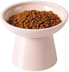 Elevated Cat Food and Water Bowls Set, Extra Wide and Raised Ceramic Feeder, Anti-Vomit Whisker-Free Pressure Feeding Bowl for Kittens Adult Cats Small Dogs(Pink, Food Bowl)