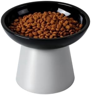 Elevated Cat Food and Water Bowls Set, Extra Wide and Raised Ceramic Feeder, Anti-Vomit Whisker-Free Pressure Feeding Bowl for Kittens Adult Small Dogs (Black, Food Bowl)