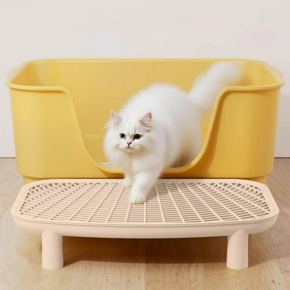 Elevated Cat Litter Trapping Mat for Litter Box, Pedal Step Litter Ramp with Storage Trapper, Suitable for Indoor Kittens & Senior Cats,Easy to Clean