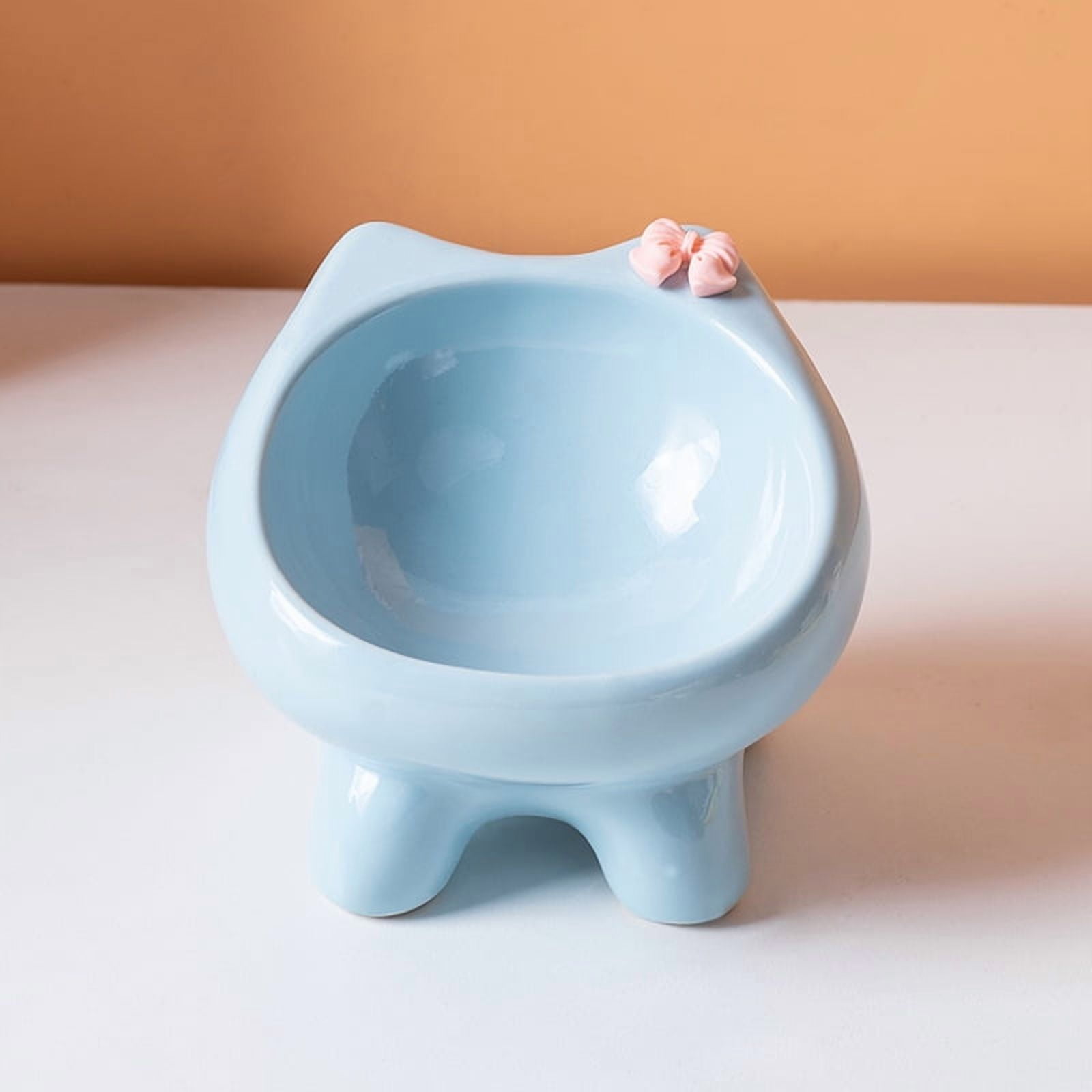Elevated Ceramic Cat Bowl, Anti-Vomit Ergonomic Tilted Small Dog Food Water Bowl, Neck Protection Stress-Free Pet Feeder with Non-Slip Base, 3oz Capacity, Dishwasher Safe