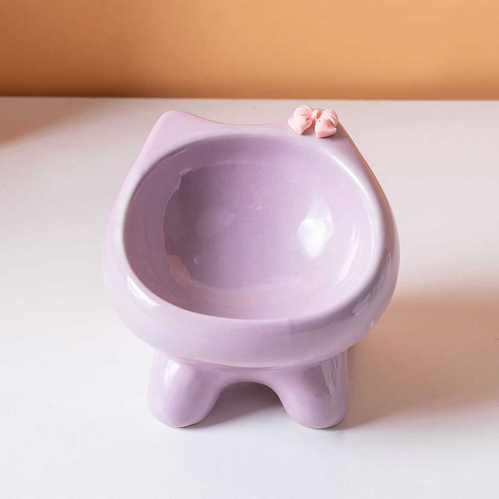 Elevated Ceramic Cat Bowl, Anti-Vomit Ergonomic Tilted Small Dog Food Water Bowl, Neck Protection Stress-Free Pet Feeder with Non-Slip Base, 3oz Capacity, Dishwasher Safe
