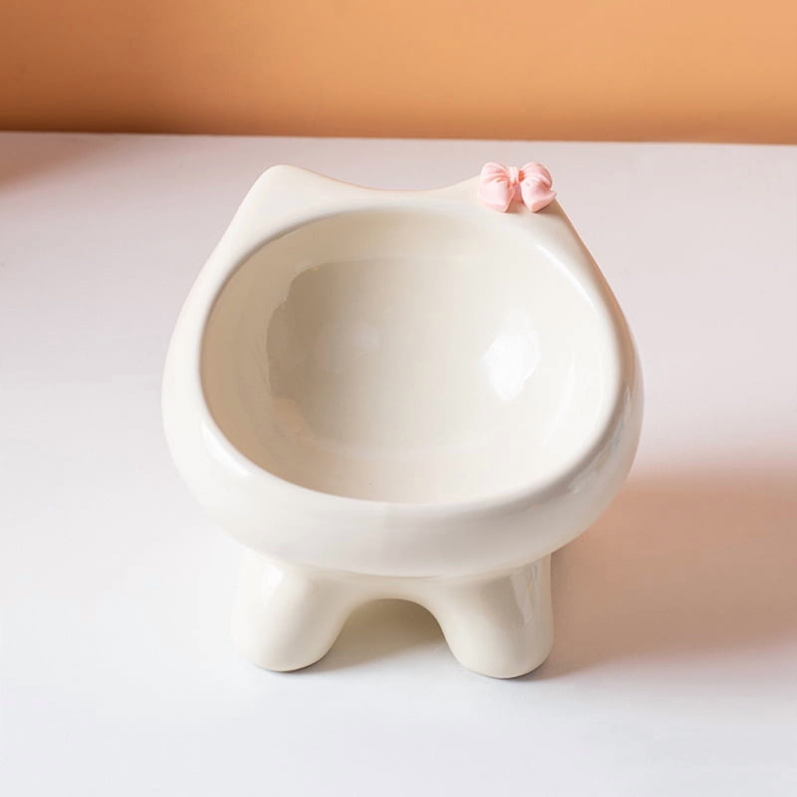 Elevated Ceramic Cat Bowl, Anti-Vomit Ergonomic Tilted Small Dog Food Water Bowl, Neck Protection Stress-Free Pet Feeder with Non-Slip Base, 3oz Capacity, Dishwasher Safe