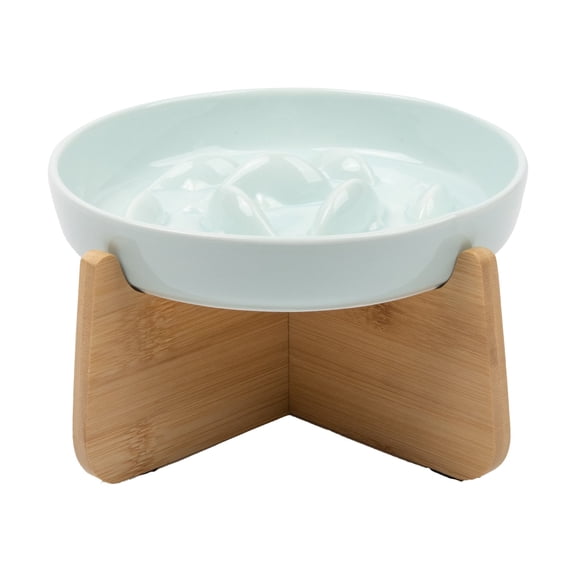 Elevated Ceramic Cat Bowl - Fishpond Design Slow Feeder, Anti-vomiting High-Sided Puzzle, Suitable for Dry and Wet Food, Promote Healthy Eating
