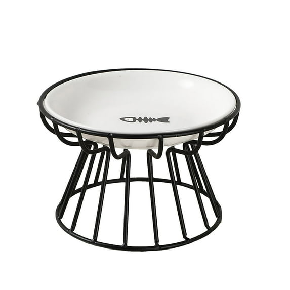 Elevated Ceramic Cat Bowl with Metal Stand Whisker Friendly Raised Dish for Indoor Hygienic Vomit Prevention Feeding Station