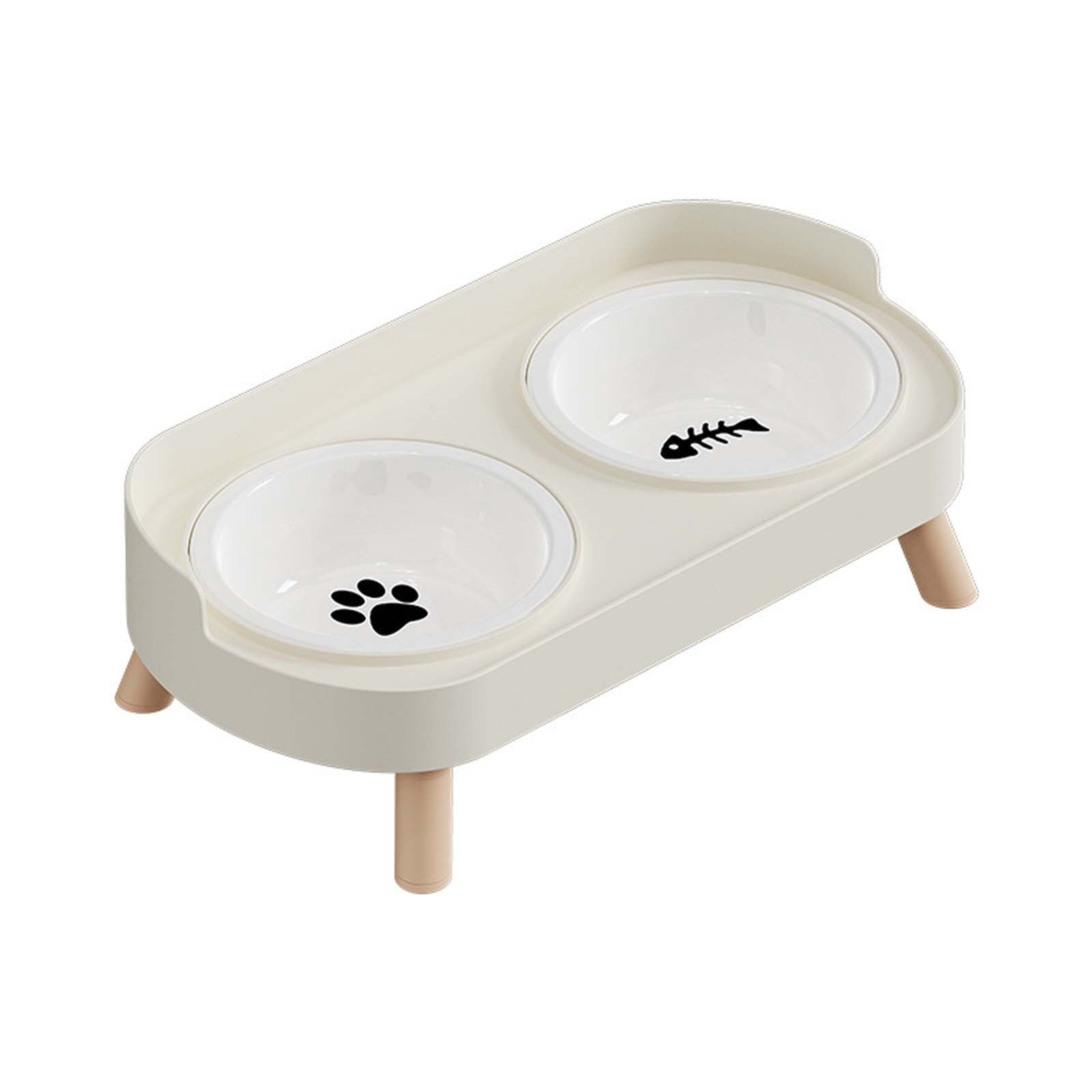 Elevated Ceramic Cat Dog Food Water Bowls Set AntiâVomiting Slow Feeder Raised Feeding Station Nonâ Base Pet Feeder Bowls for Small Medium Large Indoor Cats Dogs White