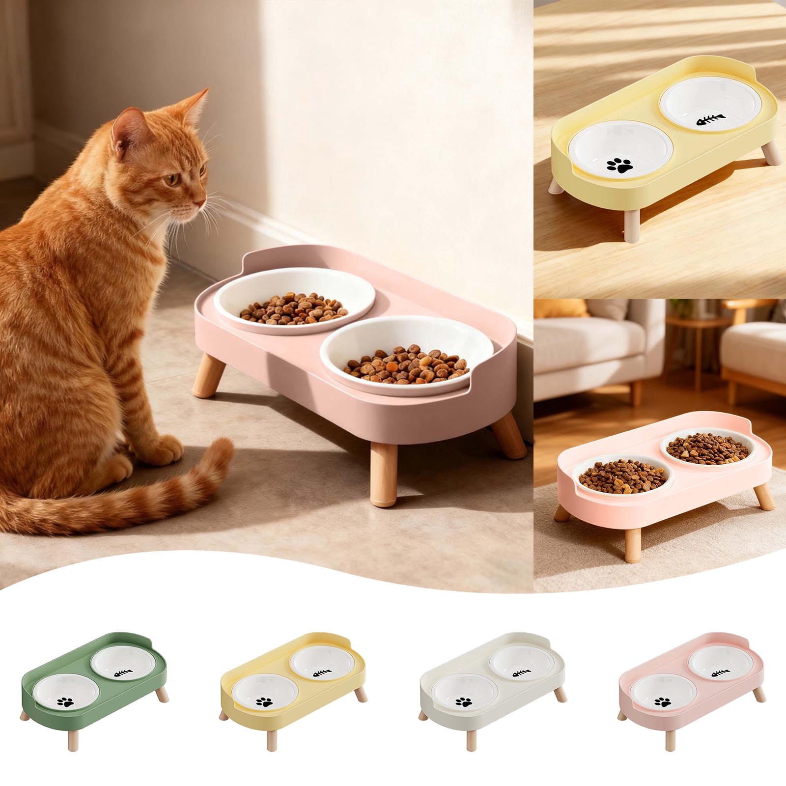 Elevated Ceramic Cat Dog Food Water Bowls Set AntiâVomiting Slow Feeder Raised Feeding Station Nonâ Base Pet Feeder Bowls for Small Medium Large Indoor Cats Dogs Pink