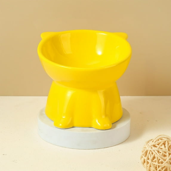 Elevated Ceramic Cat Food Bowl Large Capacity Pet Feeding Dish Neck Support Design Measuring 5.12x4.13 Inches (Yellow/2)