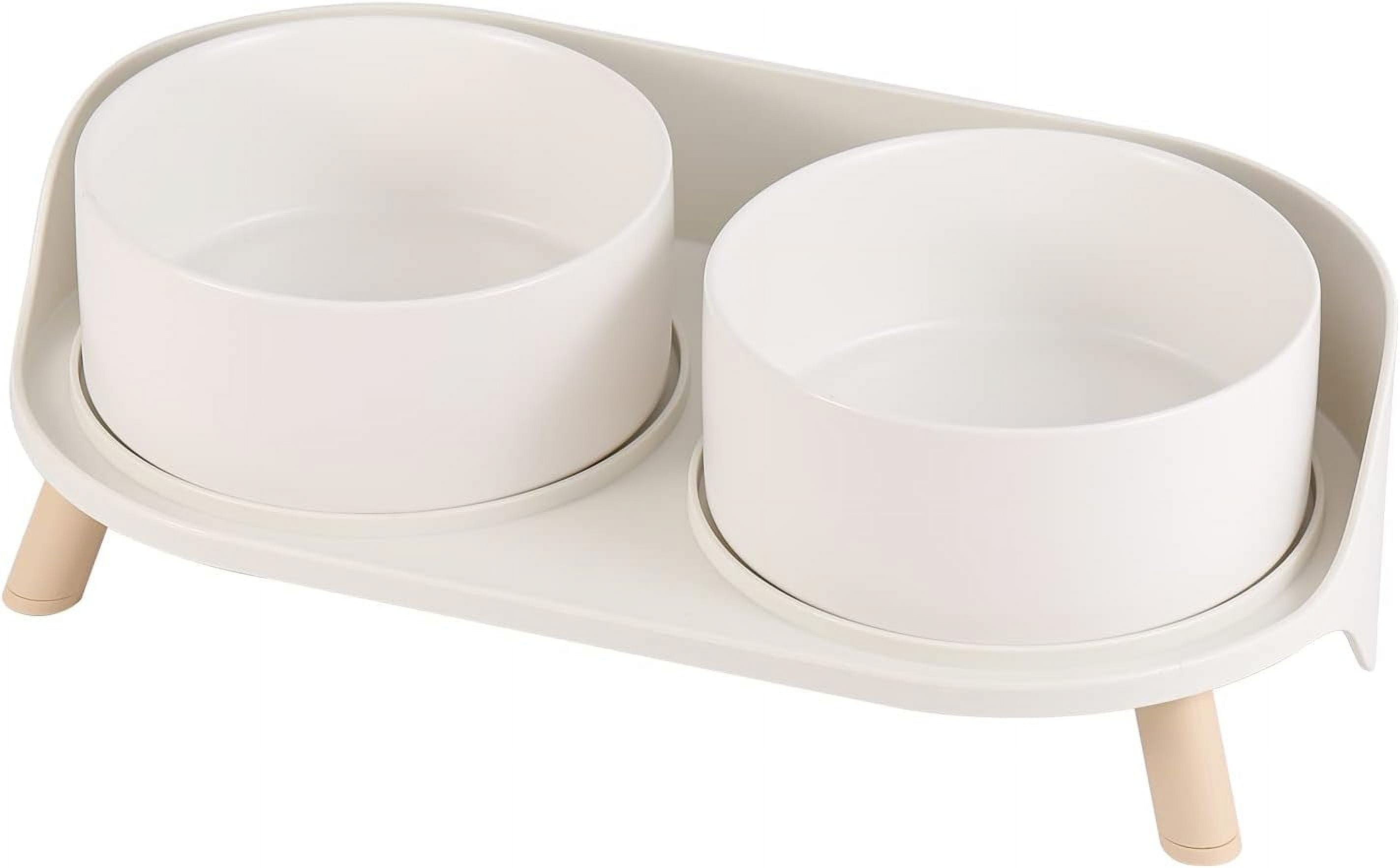 Elevated Ceramic Dog Bowl Set - Double Dog Feeding Bowls with Stand Splash Proof - Raised Dishes for Food and Water - Ideal for Small to Medium Dogs - 2 x 850 ml - 28.74 oz - White