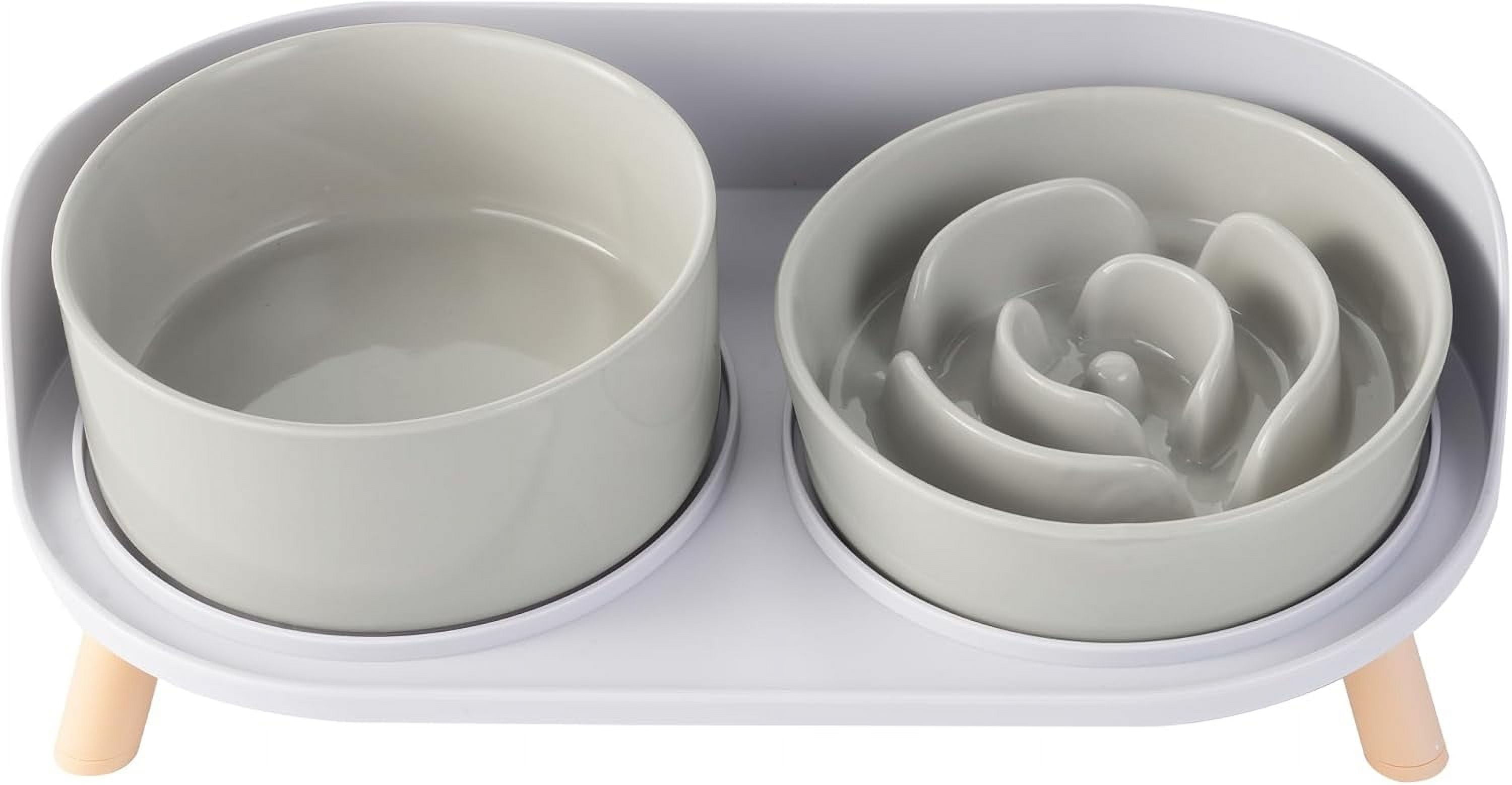 Elevated Ceramic Dog Bowl Set with Stand - Slow Feeder Raised Pet Dishes for Small and Medium Dogs
