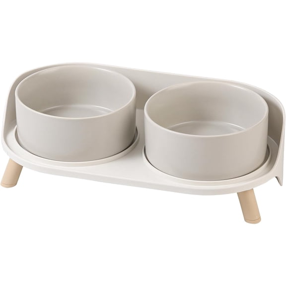 Elevated Ceramic Dog Bowl Set with Stand Splash Proof Raised Dishes for Food and Water Small to Medium Dogs 2 x 720 ml Grey