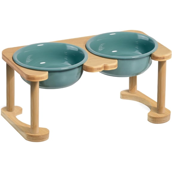Elevated Ceramic Dog Bowls with Anti-Slip Stand, Raised Pet Feeding Dishes, 6.3 Inch Tall 28 oz Set, Dark Green
