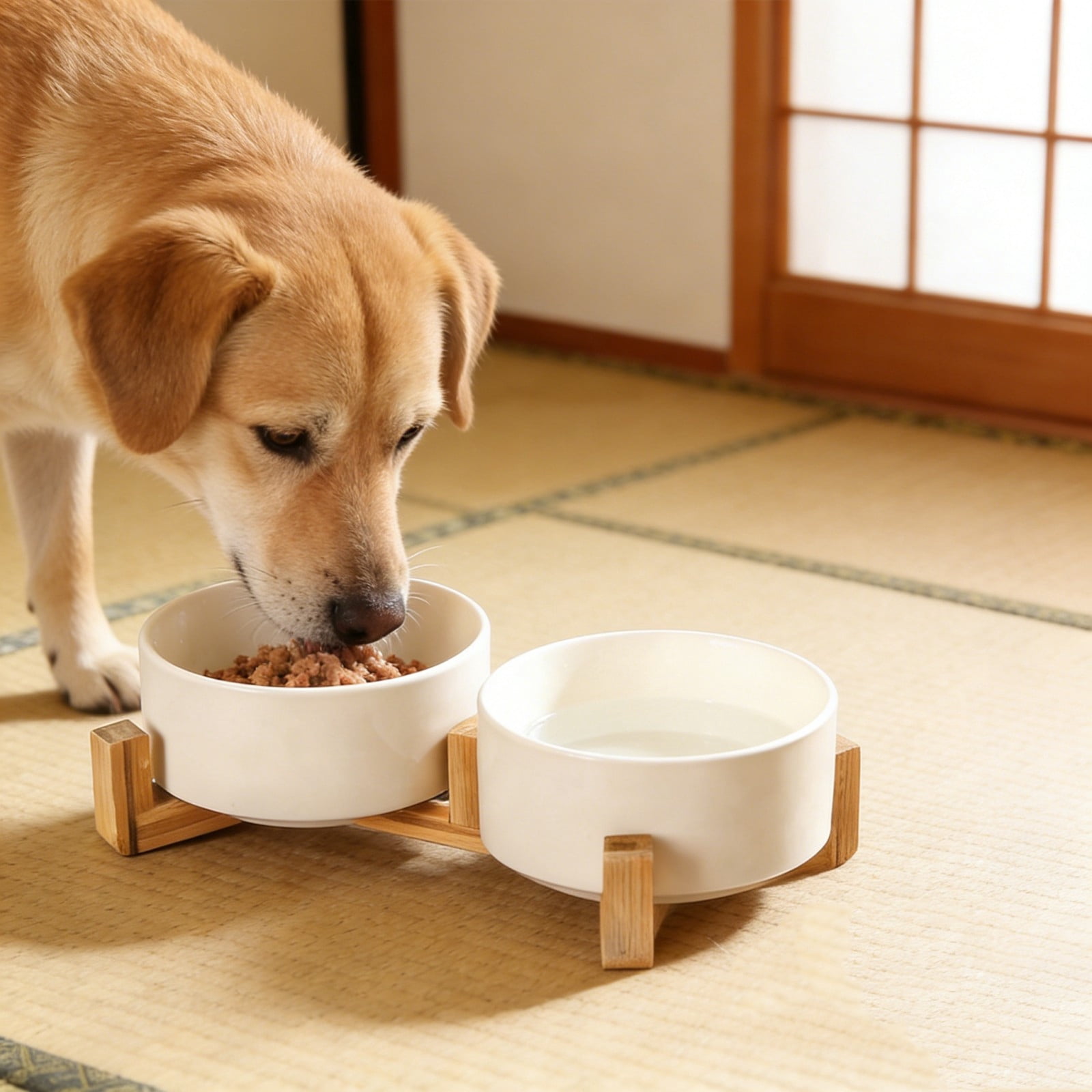 Elevated Ceramic Dog Water Bowl, 13.5 oz No Spill Water and Food Bowls for Dogs, Modern Design Dishes for Puppy & Cat, Pet Feeding Station with Weighted Base (1PC, White)