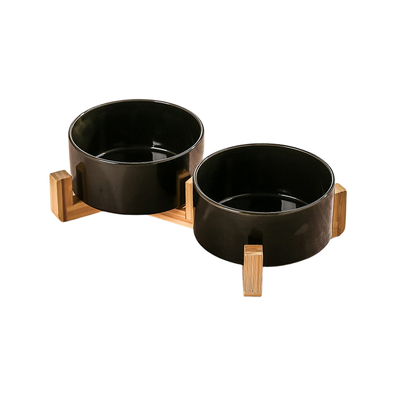 Elevated Ceramic Double Dog Bowls, Whisker-Friendly Raised Food & Water Dishes, Neck Protection Pet Feeder for Cats & Small Dogs, Black