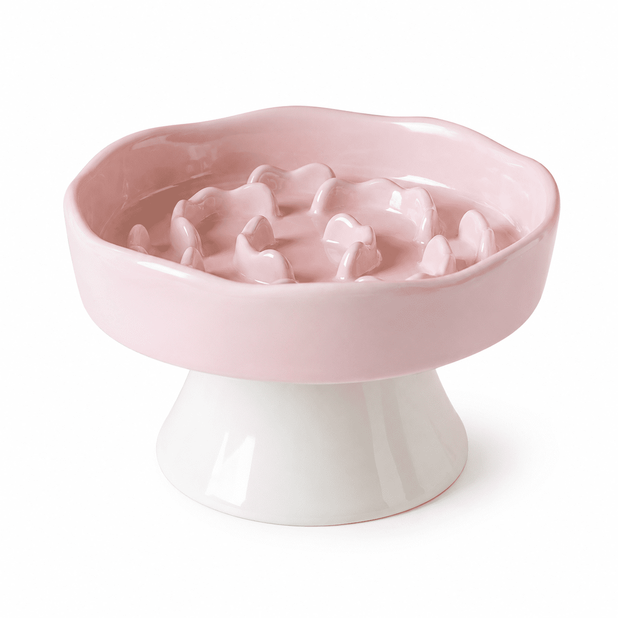 Elevated Ceramic Slow Feeder Cat Bowl, Anti-Gulping Raised Pet Dish for Improved Digestion, Neck Protection Tilted Maze Bowl for Cats and Small Dogs, 10.5 fl oz Capacity, Dishwasher Safe