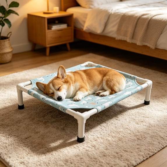 Elevated Cooling Pet Bed for Dogs and Cats, Breathable Mesh Dog Cot with Washable Cover, Portable Raised Bed for Indoor Outdoor and Camping