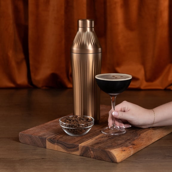 Elevated Craft Diamond Edition Hybrid Cocktail Shaker Set - Premium Vacuum Insulated Brushed Copper, 28 oz, Includes Built-In Strainer, Precise Measuring Top & XL Polishing Cloth - Martini Shaker