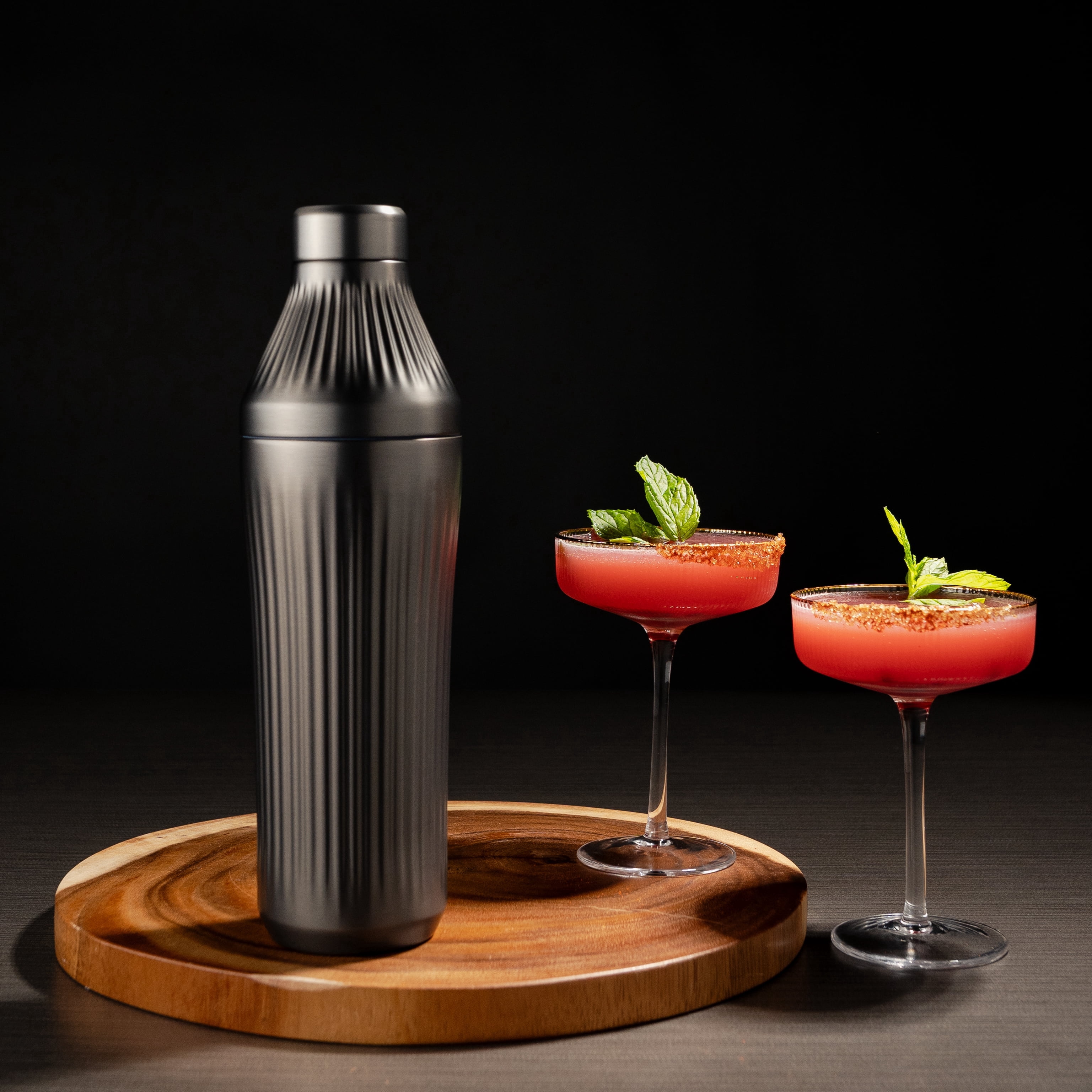 Elevated Craft Diamond Edition Hybrid Cocktail Shaker Set - Premium Vacuum Insulated Gunmetal Black, 28 oz, Includes Built-In Strainer, Precise Measuring Top & XL Polishing Cloth - Martini Shaker