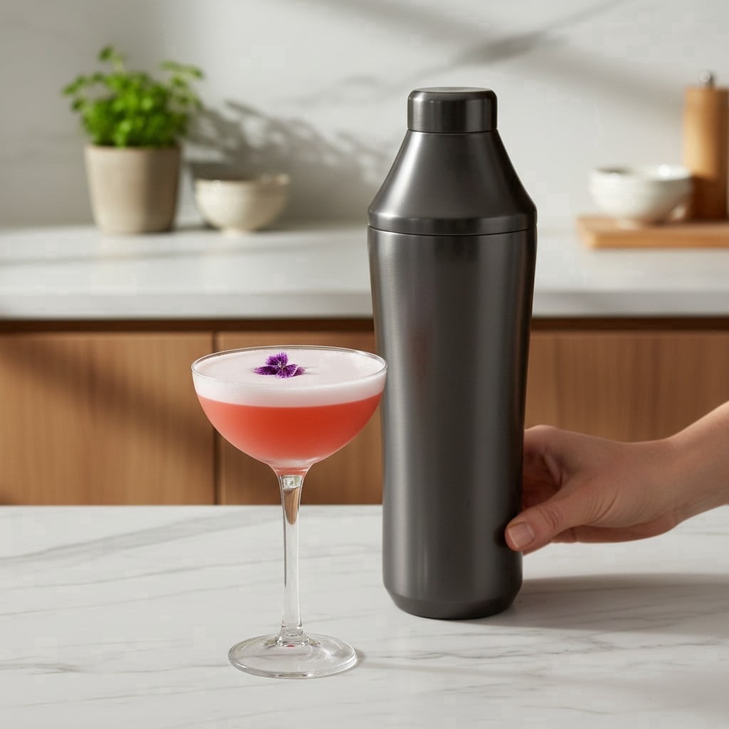 Elevated Craft Hybrid Cocktail Shaker - Premium Vacuum Insulated Stainless Steel Gunmetal Cocktail Shaker - Innovative Measuring System - Martini Shaker for the Home Bartender - 28oz Total Volume