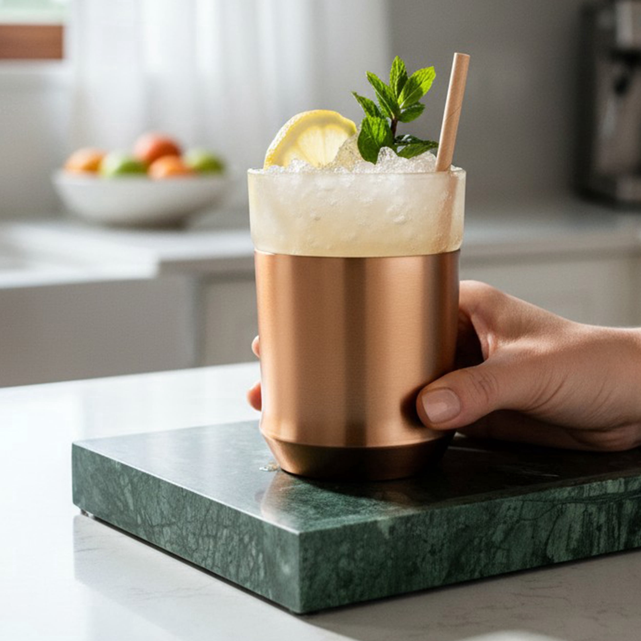 Elevated Craft Hybrid Rocks Glass Premium Vacuum Insulated Steel Base with Removable Insert - 12oz Cocktail Glass, Double Old Fashioned Lowball for Margaritas, Bourbon, Whiskey - Copper