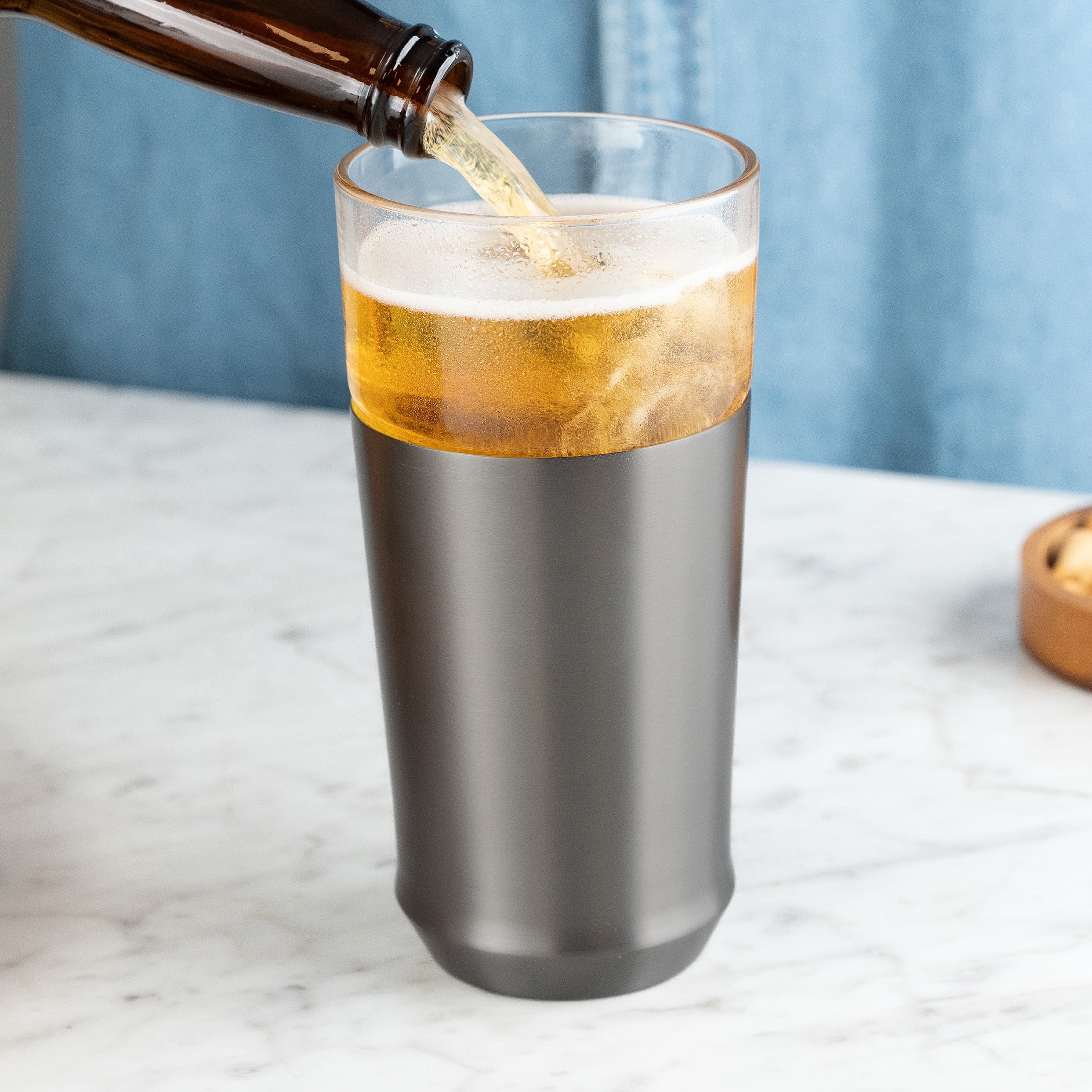 Elevated Craft Hybrid Vacuum Insulated Stainless Steel Base with Removable Pint Glass Insert, Ideal Insulation for Beers & Cold Beverages with Built-in Bottle Opener, Durable & Stylish, Black (16 oz)