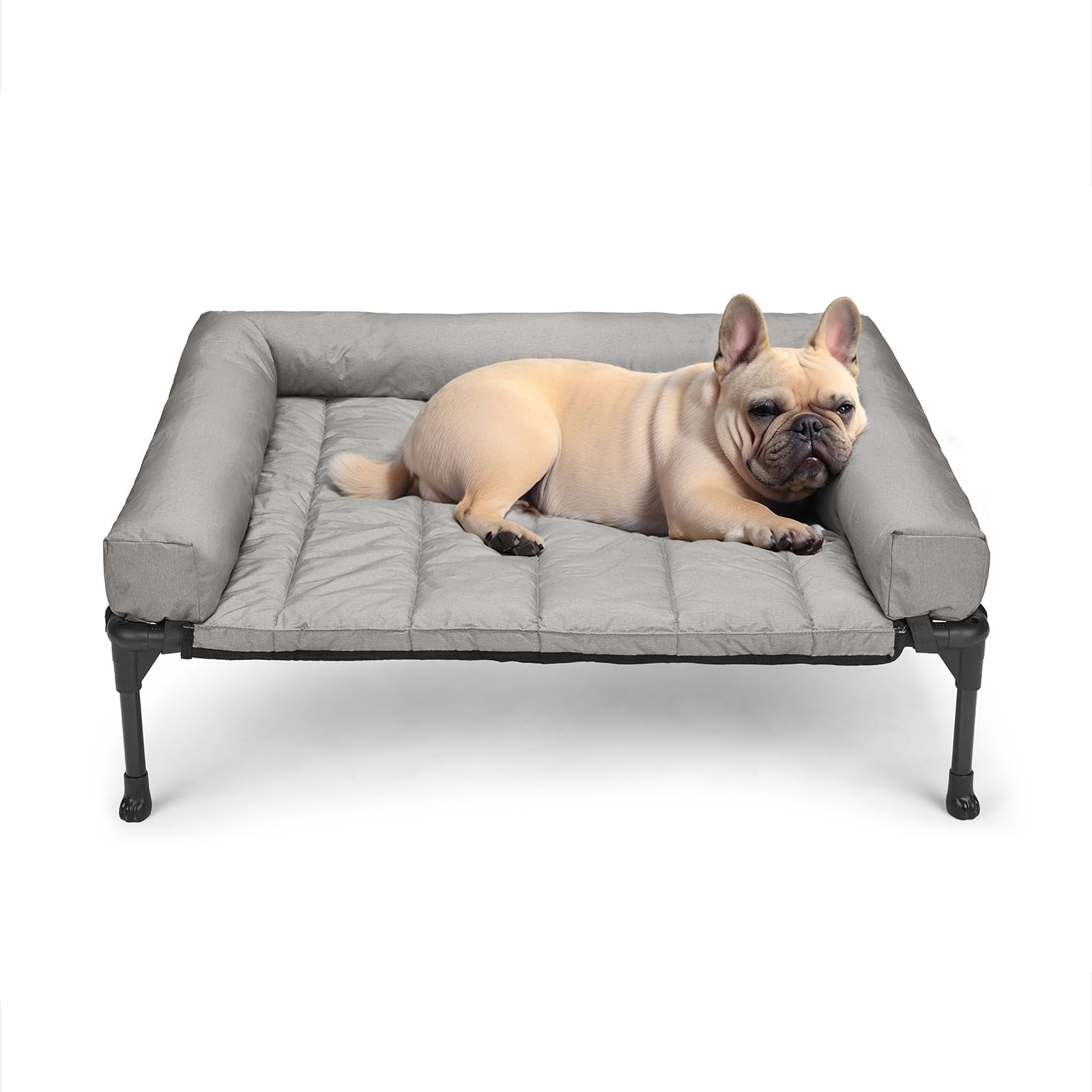 Elevated Dog Bed Add Removable Waterproof Bolster Cushion Mat  Raised Pet With Breathable Teslin Mesh No-slip Feet Couch For Indoor Outdoor 32x25inches Grey Cwc2331b