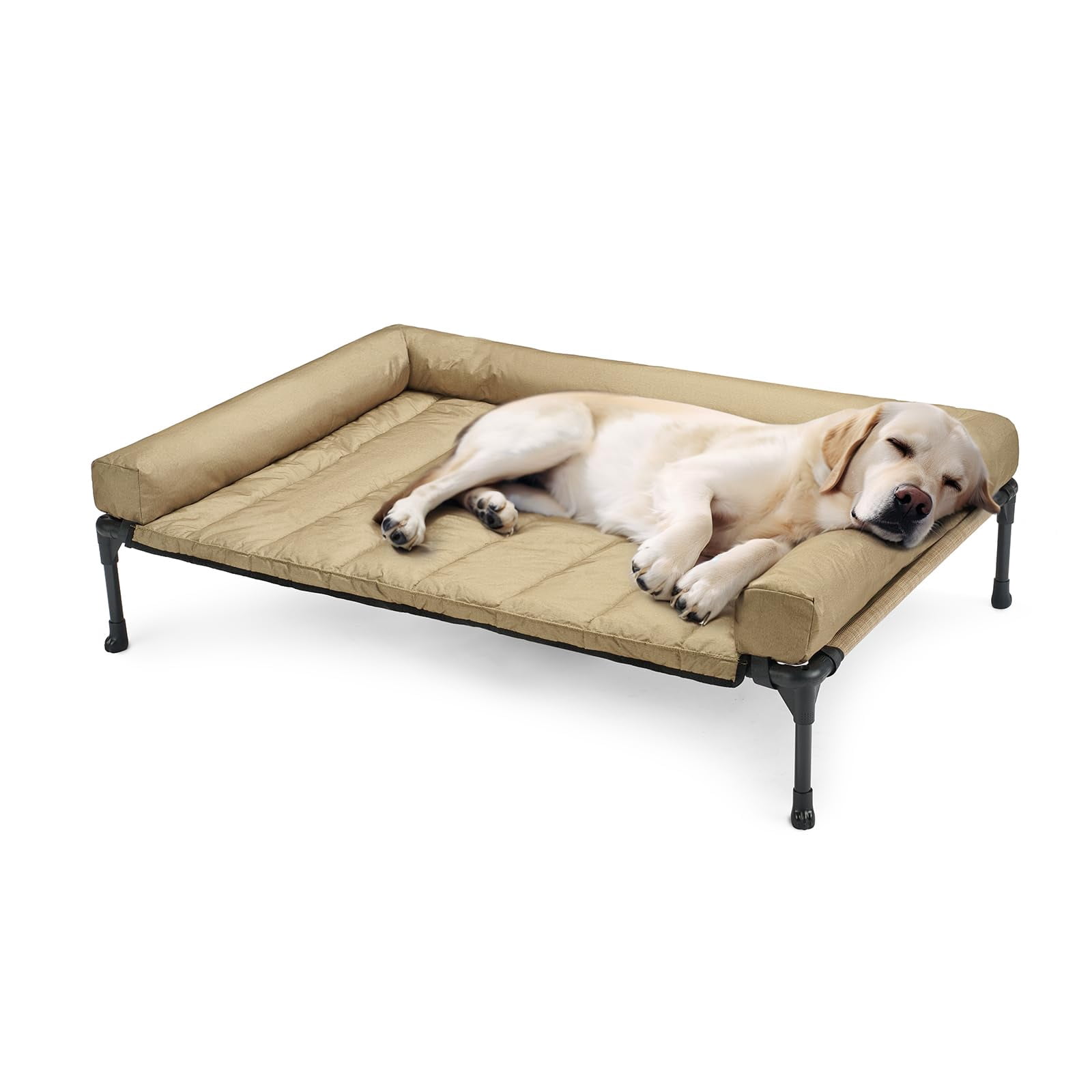 Elevated Dog Bed Add Removable Waterproof Bolster Cushion Mat  Raised Pet With Breathable Teslin Mesh No-slip Feet Couch For Indoor Outdoor 42x30inches Beige Cwc2331b