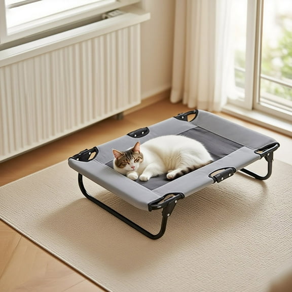Elevated Dog Bed Breathable Cooling Raised Pet Bed for Small Medium Dogs,Portable Indoor Outdoor Dog Cot with No- Feet,Chew-Proof Washable Fabric,Moisture-Resistant Recyclable(29.53*19.69*7.09Inï¼