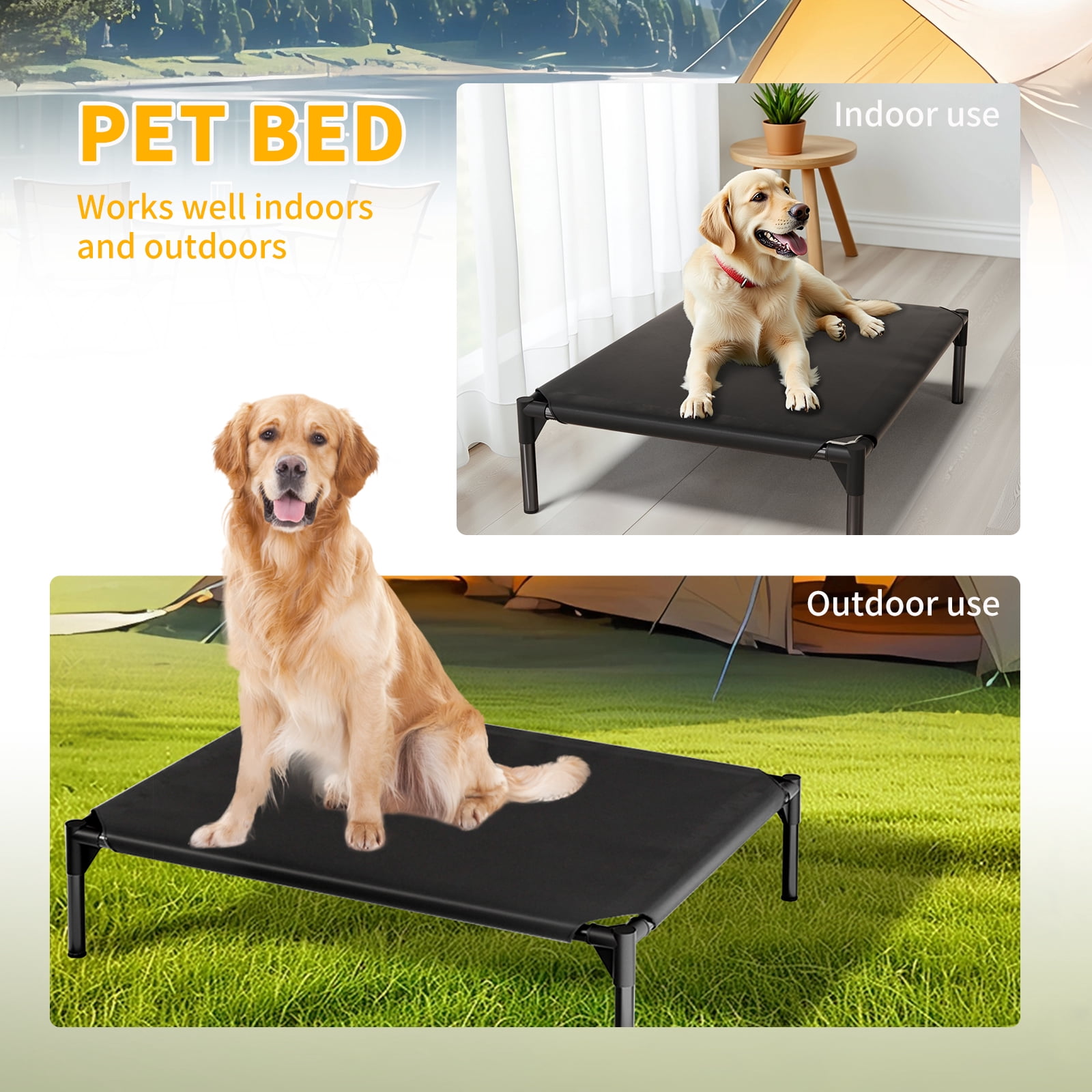Elevated Dog Bed, Breathable Mesh Raised Pet Cot with Reinforced Steel Frame, Anti-Slip & Anti-Hair Adhesion Fabric, Outdoor Dog Bed for Easy Cleaning & Portable Storage