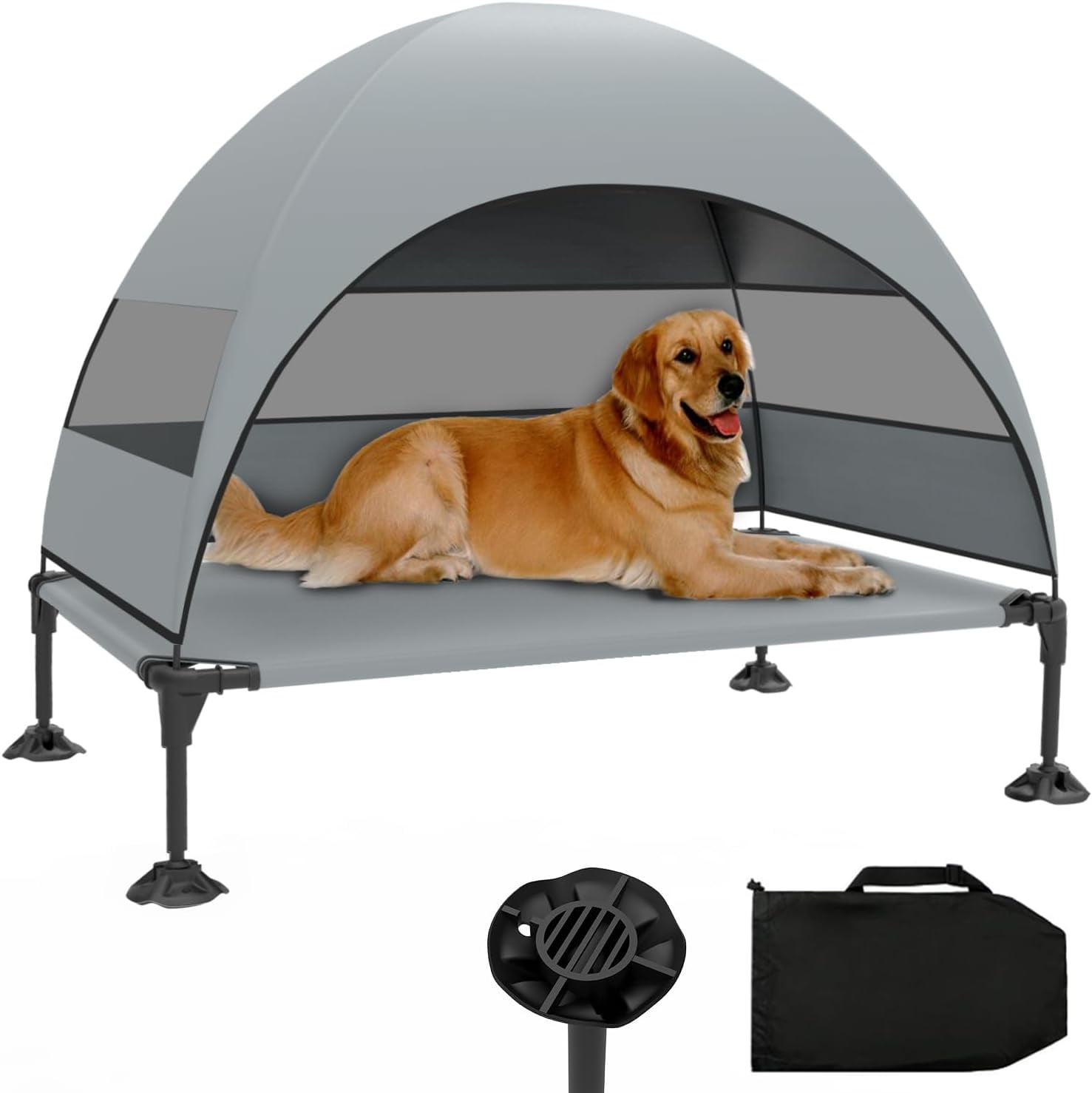 Elevated Dog Bed with Canopy, Raised Outdoor Dog Cot with Stable Anti-Slip Feet, Pet Bed with ...