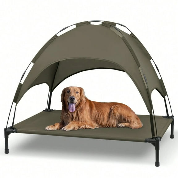Elevated Dog Bed with Canopy - With Removable Canopy Shade Tent + Portable Style + Cooling Function - Suitable for Outdoor Use (Breathable Rest Bed for Dogs)