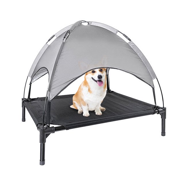 Elevated Outdoor Dog Bed, Cooling Mesh Pet Cot with Removable Canopy