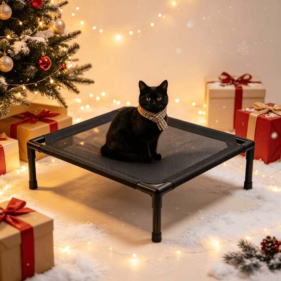 Elevated Dog Bed, Cooling Raised Pet Cot with Chew Proof Mesh Fabric and Steel Frame, Portable Dog Cot Bed with No-Slip Rubber Feet