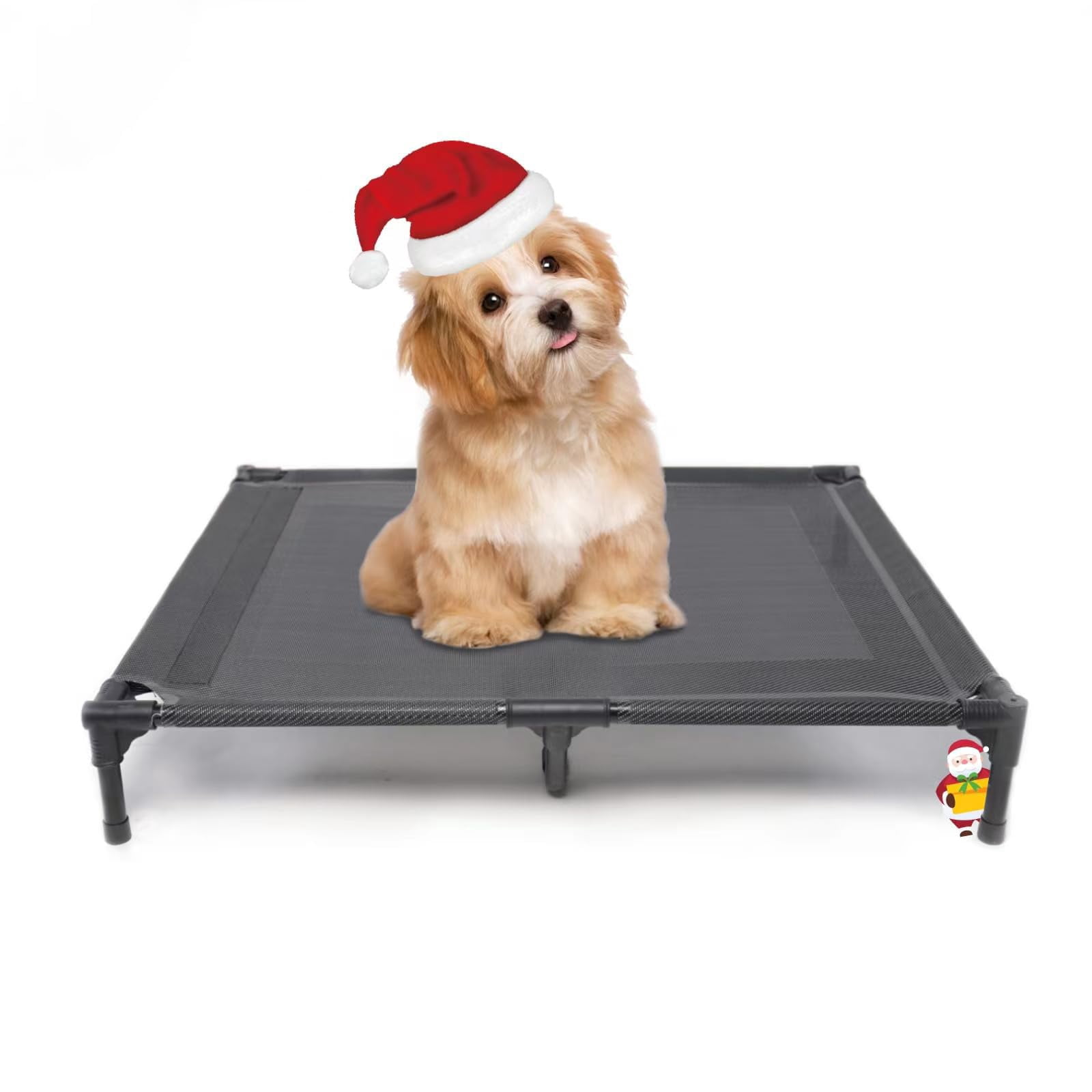 Elevated Dog Bed For Medium Dogs  Dual Support With Teslin Mesh Portable Waterproof Pet Indoor/outdoor Use 30x23x6.3 Inch Grey