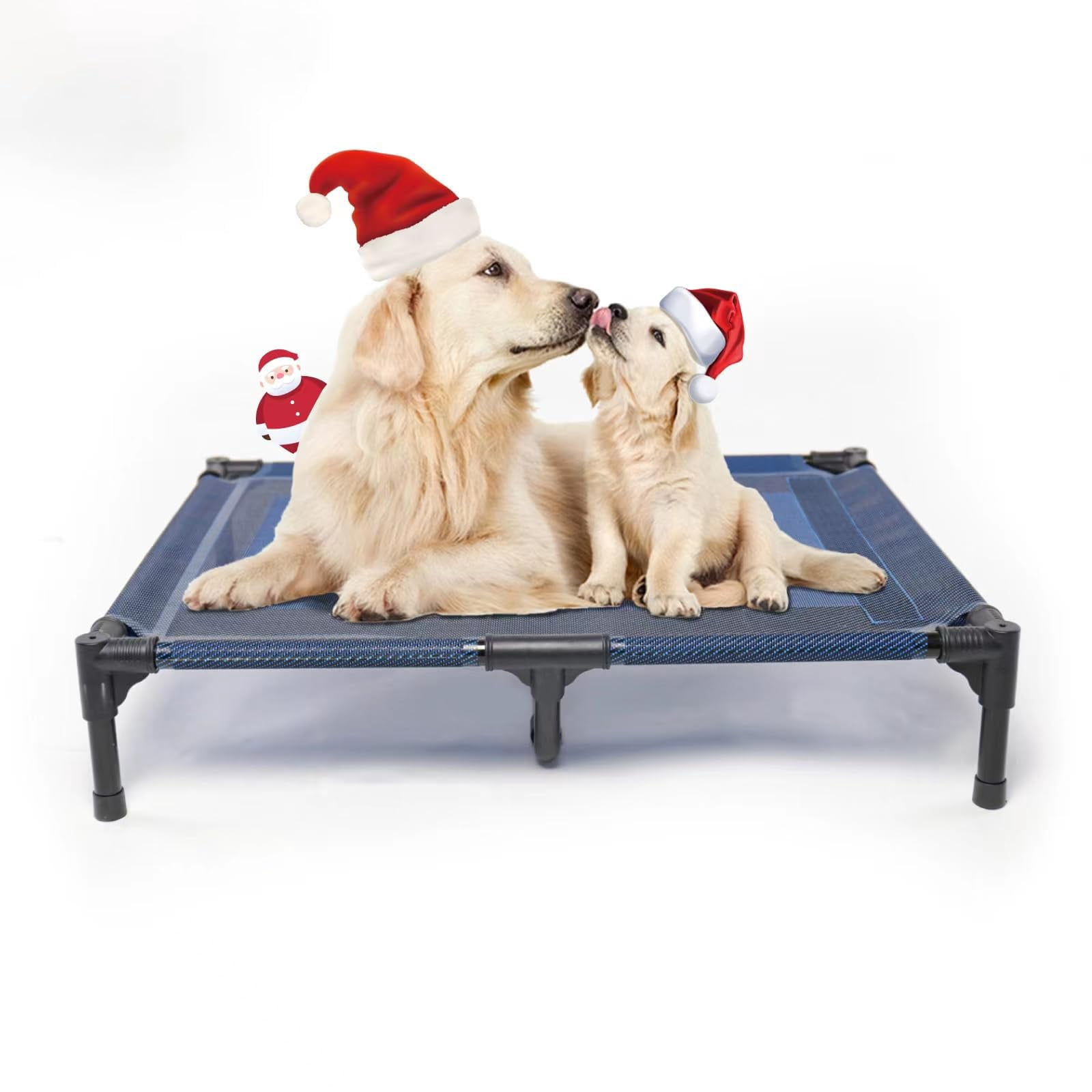 Elevated Dog Bed For Medium Dogs  Dual Support With Teslin Mesh Portable Waterproof Pet Indoor/outdoor Use Large 36x30x7 Inch Blue