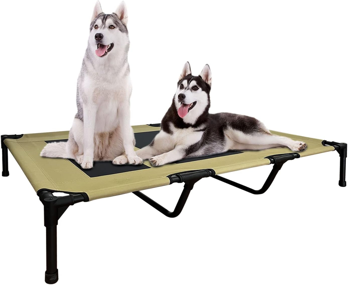 Elevated Dog Bed - Heavy Duty Dog Cot, Washable Raised Dog Bed with Chew Proof Mesh and Metal Frame, Portable Dog Bed for Outdoor Use, Dog Cots Beds for X-Large Dogs, Khaki
