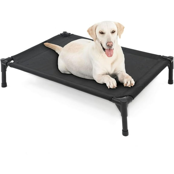 Elevated Dog Bed for Large Dogs, Raised Dog Cot Beds Fits Up to 150 LBs, Heavy Duty Pet Cots with Durable Supportive Teslin Recyclable Washable Mesh, Indoor & Outdoor Dog Bed, Black