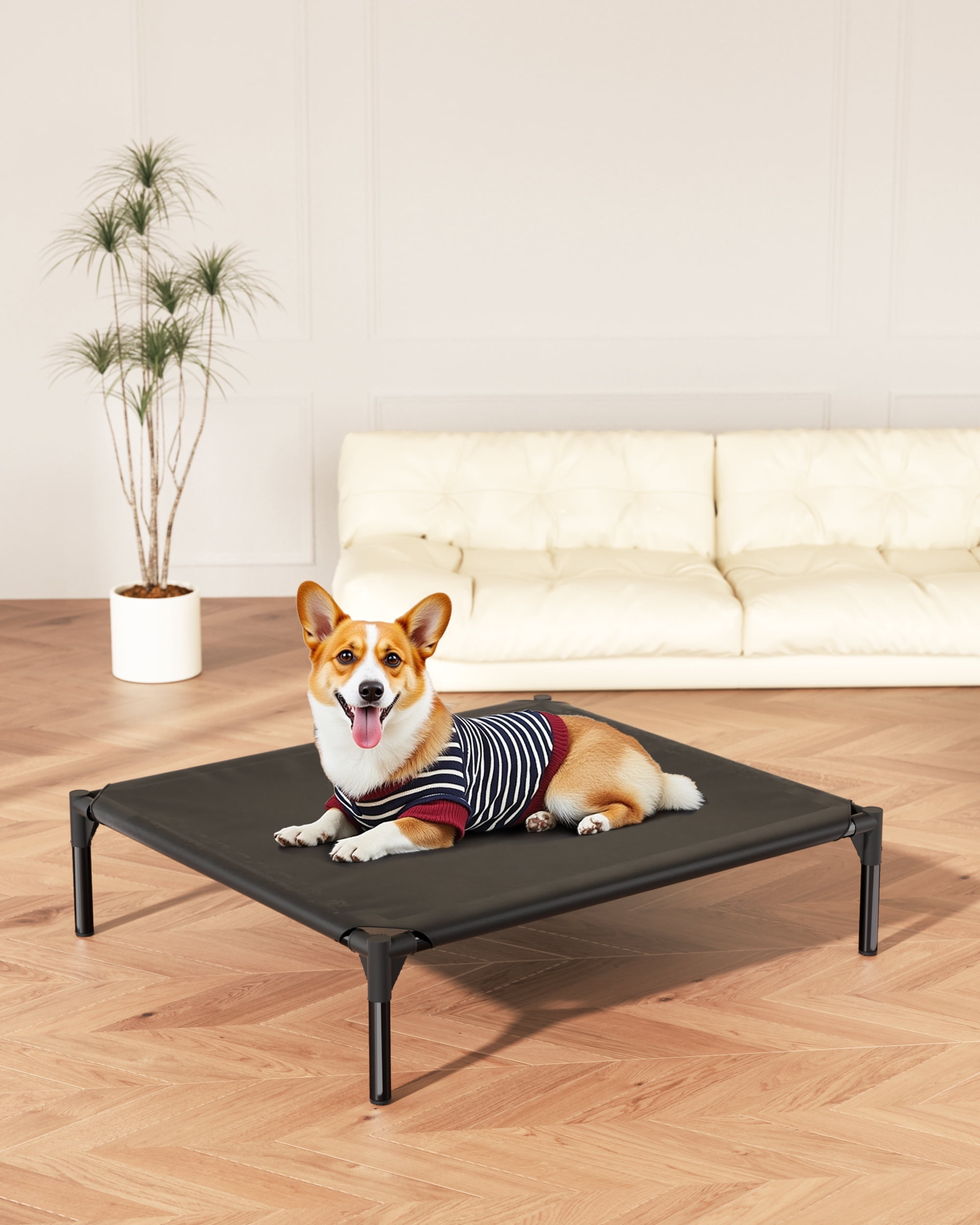Elevated Dog Bed for Large Dogs, Raised Dog Cot Fits Up to 120 LBs, Heavy Duty Pet Cots with Durable Supportive Teslin Recyclable, Indoor & Outdoor Pet Bed, Black/XL