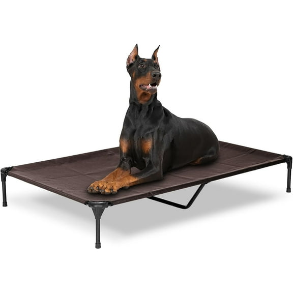Elevated Dog Bed for Outdoor, XXL Raised Dog Cot Indestructible with Washable Mesh, Cooling Summer Pet Cot Chew Proof for Outside Camping Travel, 59"x36" Brown