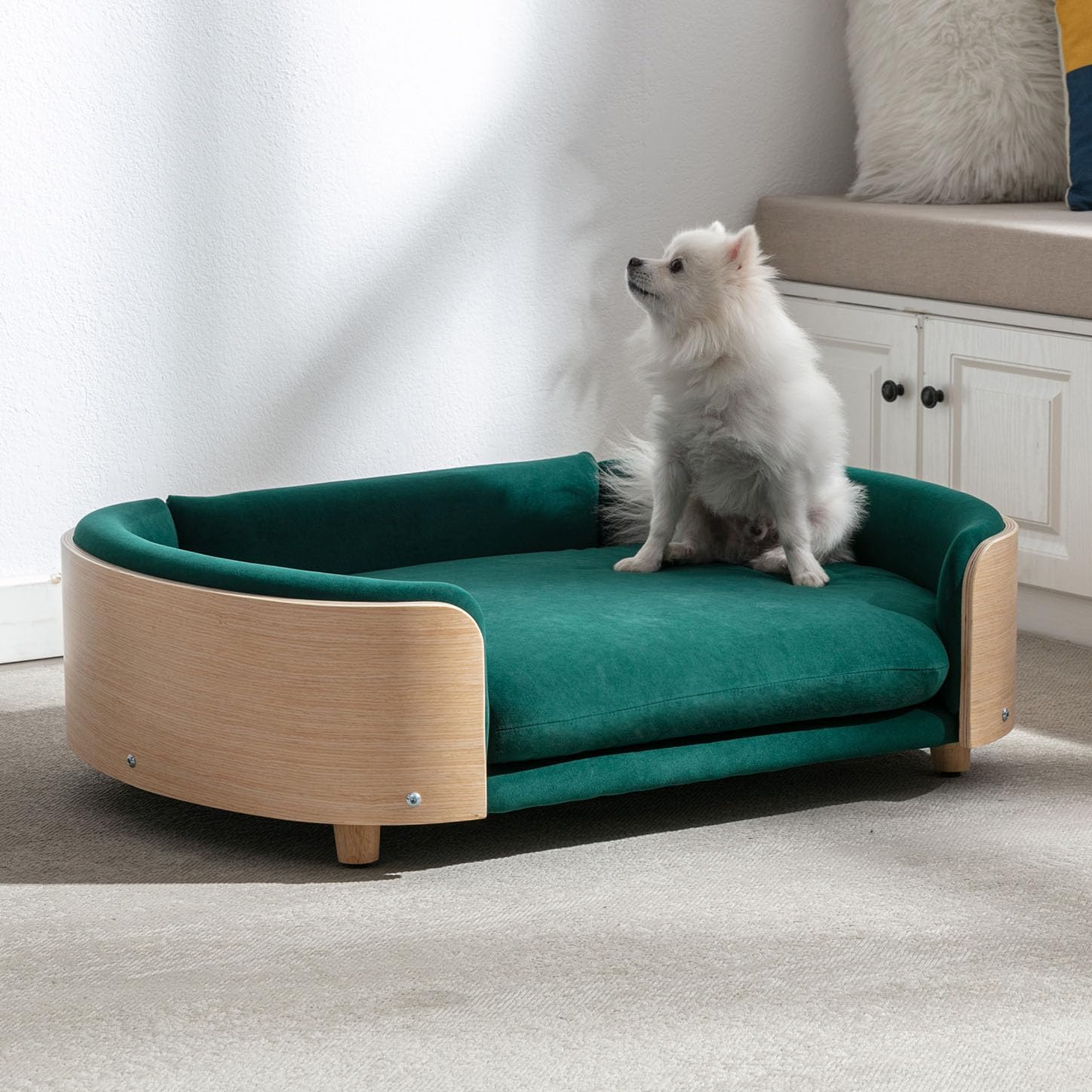Elevated Dog Bed Pet Sofa With Solid Wood legs and Bent Soft Backrest