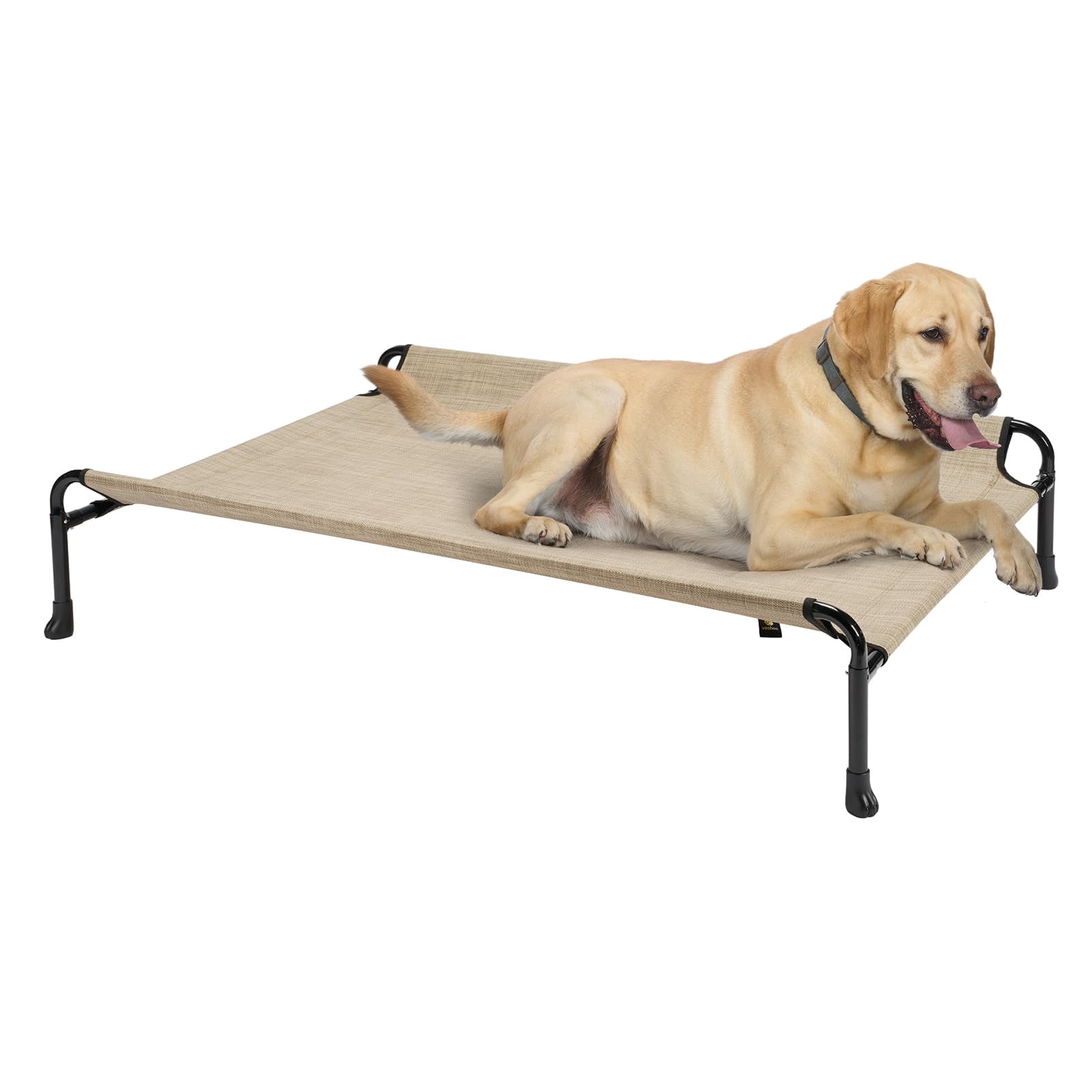 Elevated Dog Bed  Raised Cots For Large Dogs Waterproof Outdoor Pet Hammock With Guardrail Upgraded Non-slip Feet Breathable Teslin Mesh Beige Coffee 41x 27 Inches