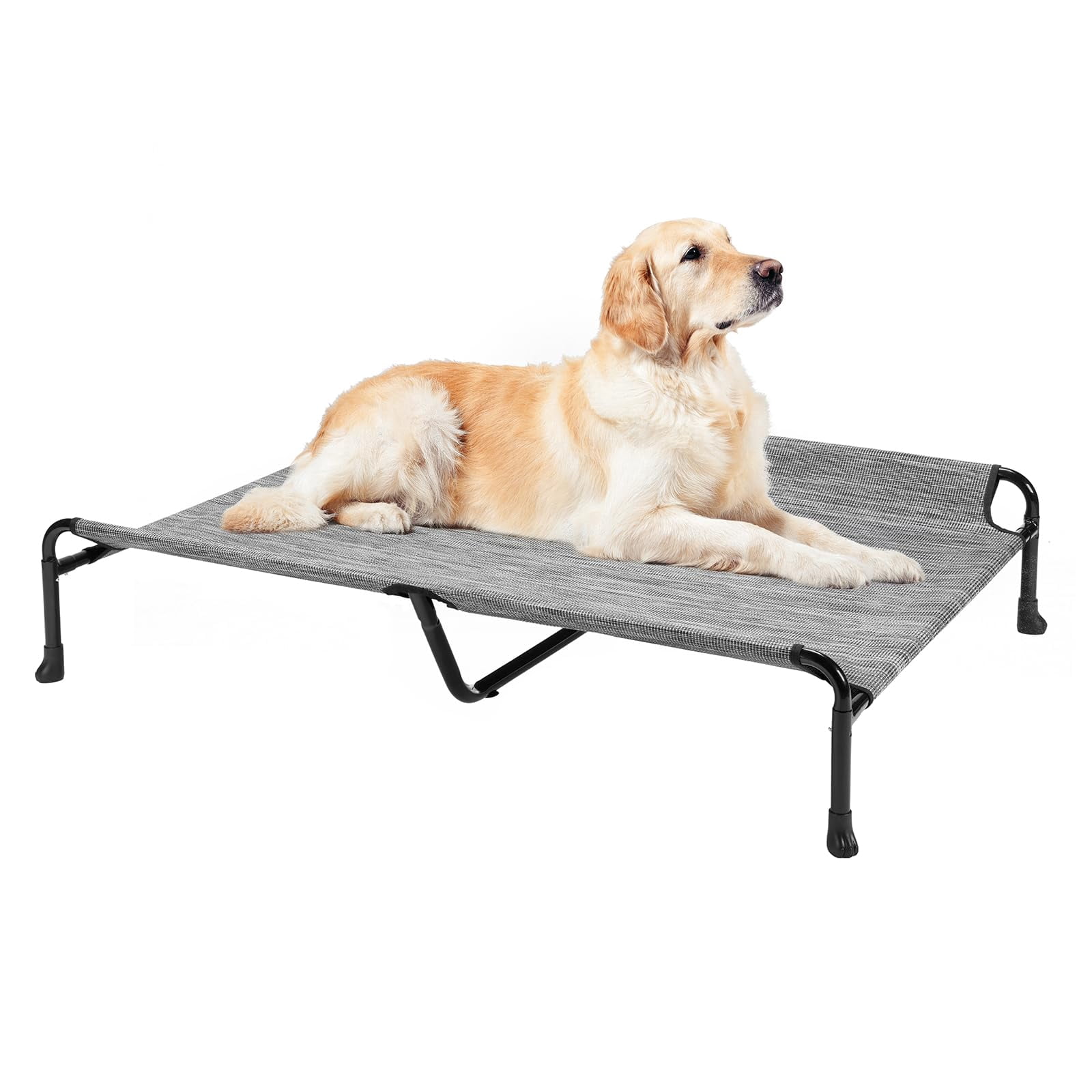 Elevated Dog Bed  Raised Cots For Large Dogs Waterproof Outdoor Pet Hammock With Guardrail Upgraded Non-slip Feet Breathable Teslin Mesh Black 53x 33 Inches